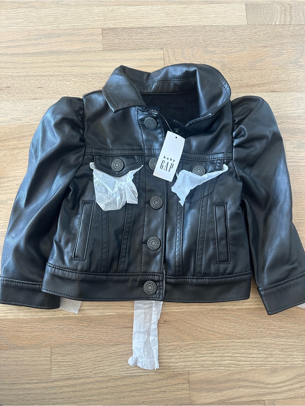 GAP Black Faux Leather Girls' Jacket 18-24 months